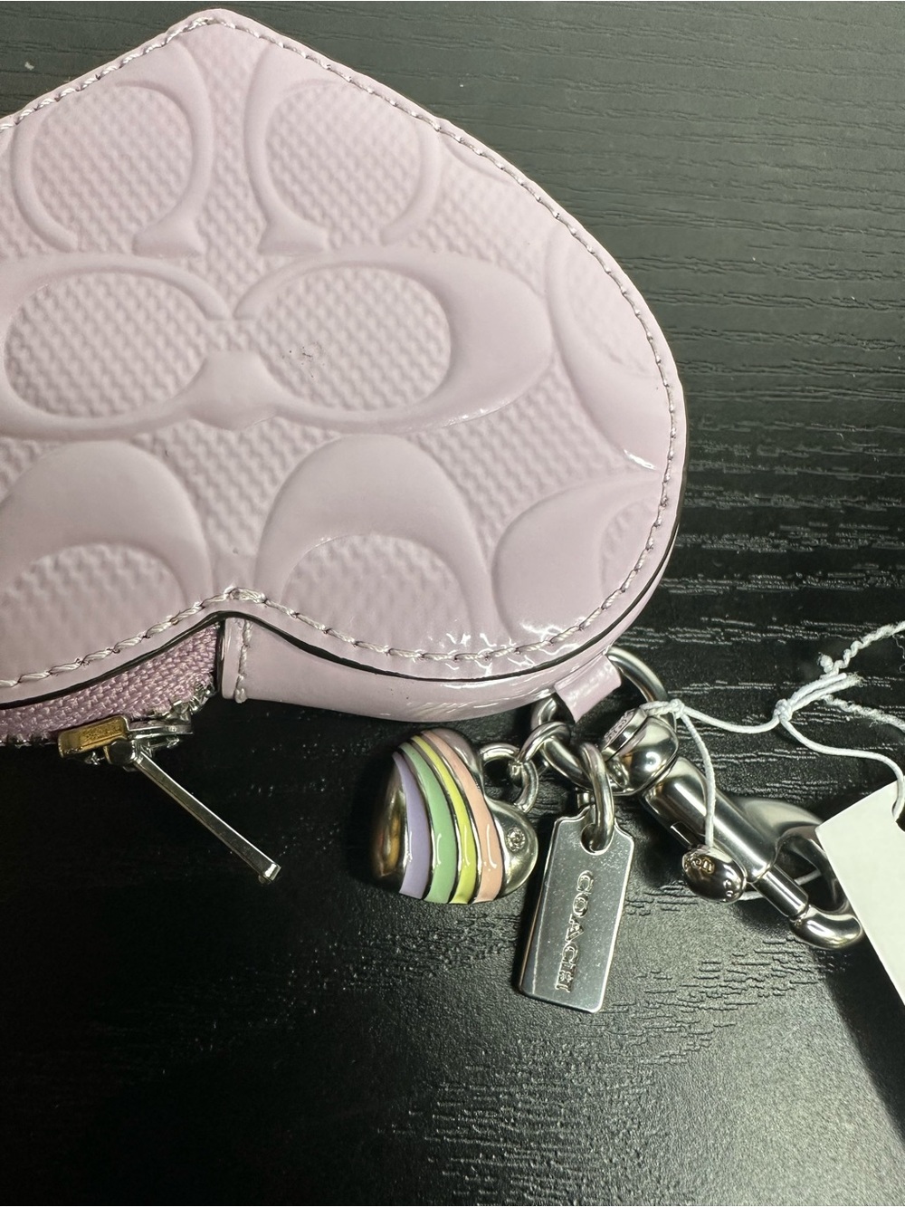 Coach Light Violet Heart Coin Case Keychain with Silver Heart Charm - Picture 4 of 4